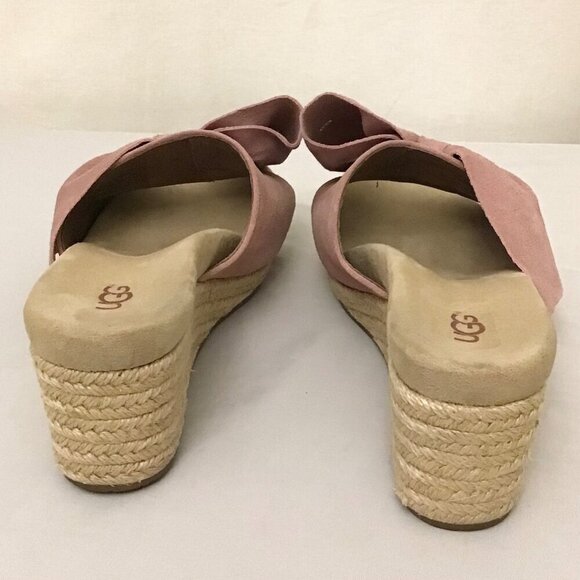 UGG 8.5 Jaycee Suede Rose Pink Bow Women’s Espadrille Wedge Sandals Shoes - Picture 6 of 12